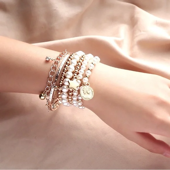 BUNDLE DEAL❗️3 Pack Pearl Hair Clips/ GOLD BANGLE BRACELET - Picture 8 of 8